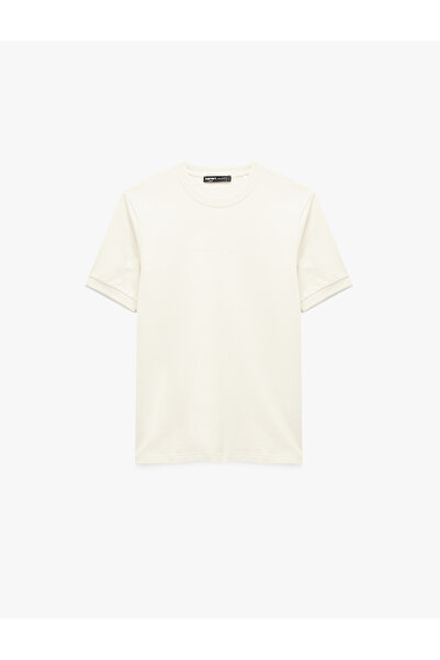 Koton Regular Fit Short Sleeve Cotton Ribbed Crew Neck T-Shirt with Print Detail