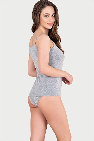 OBJE سروال داخلي نسائي من القطن الساتان باللون الرمادي حواف أسطوانية