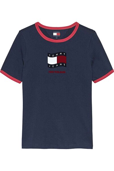 Tommy Hilfiger Kadın Marka Logolu Günlük Kullanıma Uygun Lacivert T-Shirt DW0...