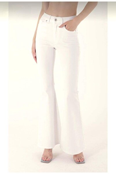 TRENDNATUREL White Stretch Fabric High Waist Spanish Jean Pants