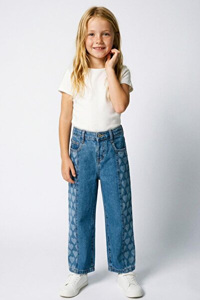 Monila Girl's Blue Heart Patterned Jeans