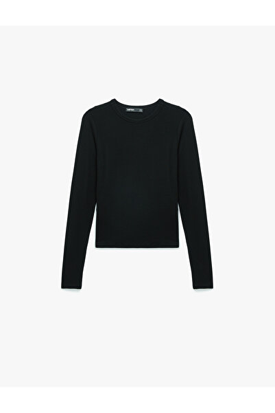 Koton Μπλουζάκι με μακριά μανίκια και λαιμόκοψη ποδηλάτου από βισκόζη με ραβδ...