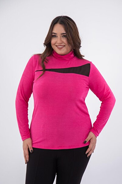 Roxxlen Γυναικεία Μπλούζα Μεγάλου Μεγέθους με Γιακά και Διακοσμητικό Σιφόν