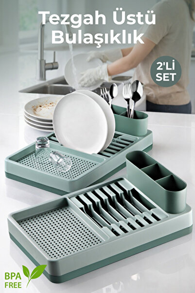 Nandy Home 2'li Set Pratik Tezgah Üstü Bulaşıklık - Dayanıklı Plastik Tabaklık