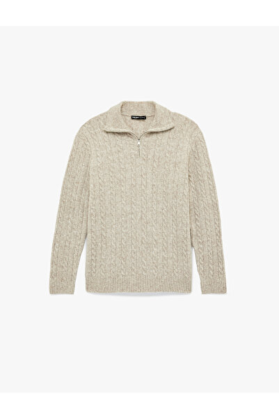 Koton Long Sleeve Hair Knit Textured Half Zipper Knitwear Sweater