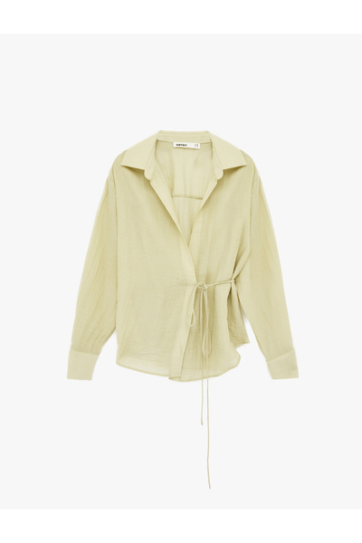 Koton Viscose Long Sleeve Shirt with Side Tie Detail Double-Breasted