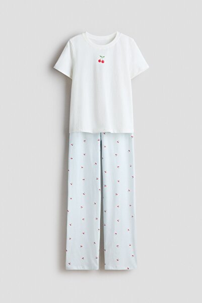 H&M Pamuklu ve Baskılı Pijama Takımı