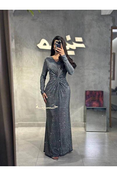 hasinah Shiny gray fitted dress