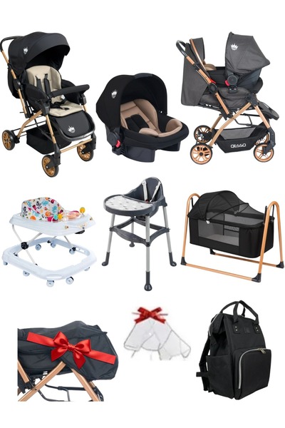 4Baby 8 Parça Çeyiz Seti Bebek Arabası Puset Beşik Mama Sandalyesi Yürüteç Be...