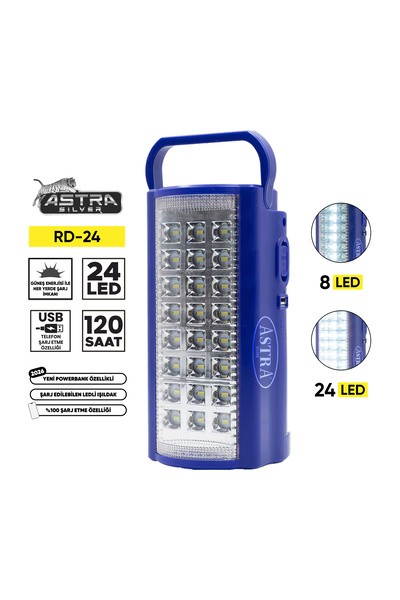 AstraSilver USB Şarj Girişli 6V Akülü 24 LED Acil Durum Kamp Lambası RD-24