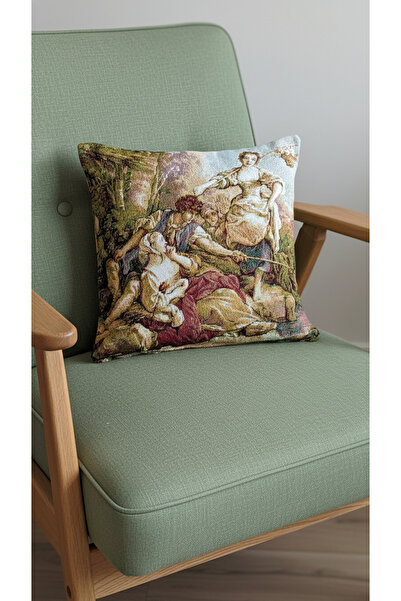 Tropikhome Pastoral Vintage Desenli Dokuma Çift Taraflı Kırlent Kılıfı 45x45 cm