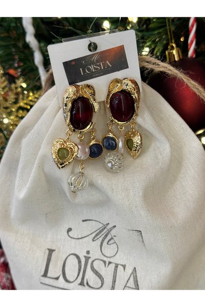 Mi Loista Jewelry أقراط ذهبية مرصعة بالأحجار الكريمة