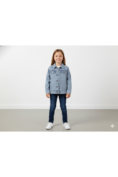 CUBBUX Girl's Denim Jacket Stitch Printed