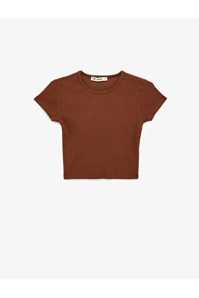 Koton Cotton Short Sleeve Crew Neck Slim Fit Ribbed Knit T-Shirt