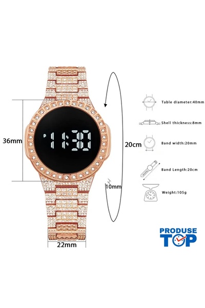 Produse.Top Luxury Women's Watch Rose-Gold with Rhinestones and Digital LED D...