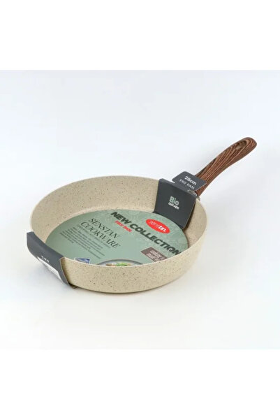 Generic Beige granite frying pan with wooden handle, single size 28 cm