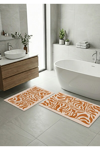 Etnik Dekor Orange Modern Pattern 2-Piece Digital Print, Non-Slip Base Bathro...