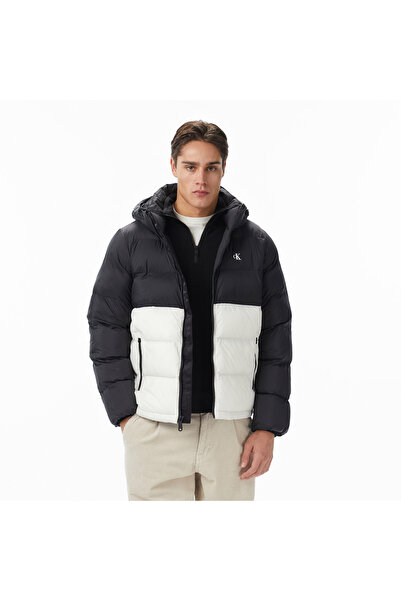 Calvin Klein Nylon Color Bock Puffer Erkek Beyaz Ceket