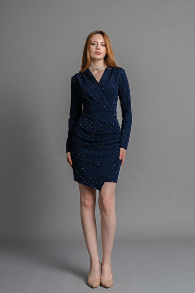 MissVina Pile Fold Detailed Stone Sparkling Dress 50361