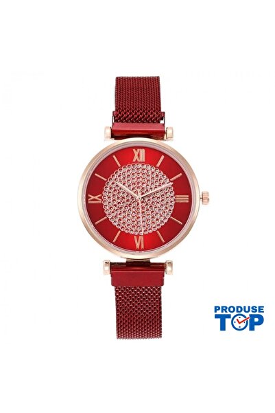 QUARTZ Elegant Women's Watch with Red Dial and Magnetic Bracelet CDQZ131