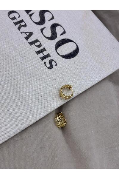 Hedef Bijuteri Gold Color Basic Ivy Detail Hoop Earrings Cm163