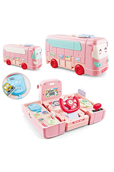 LITTLE ANGEL – حافلة مدرسية تعليمية للأطفال مع عجلة قيادة - وردي