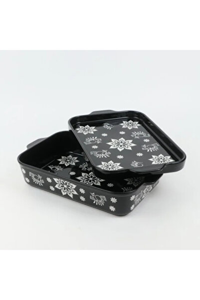 Generic صينية فرن سيراميك بغطاء ونقش تقليدي