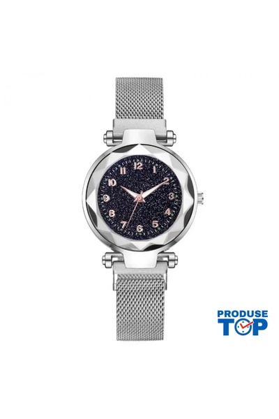 QUARTZ Casual Silver Women's Watch with Magnetic Bracelet and Glitter Dial CD...