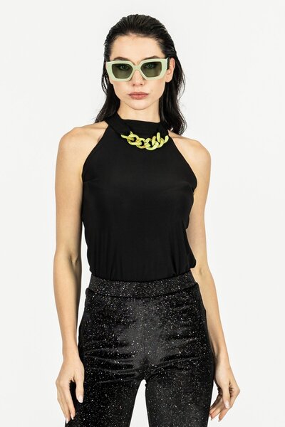 byözlemyazan Halter Neck Chain Detailed Soft Textured Blouse