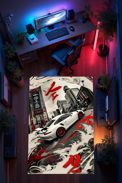 THEMODERNHANE Gamer Genç Odası Halısı Kaymaz Taban Makinede Yıkanabilir Gamin...