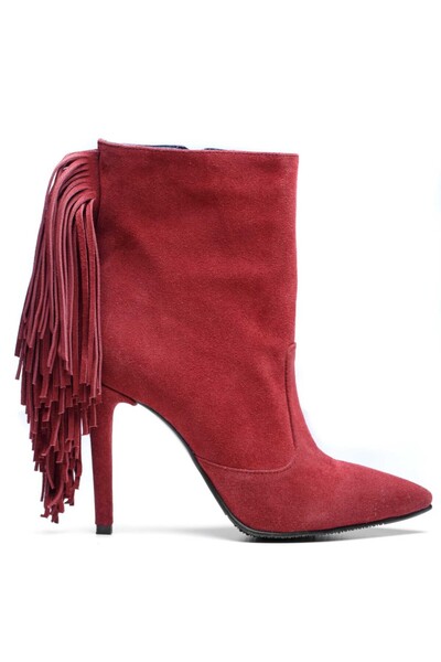 The 5th Element Women's Ankle Boots Natural Leather Fringe Red
