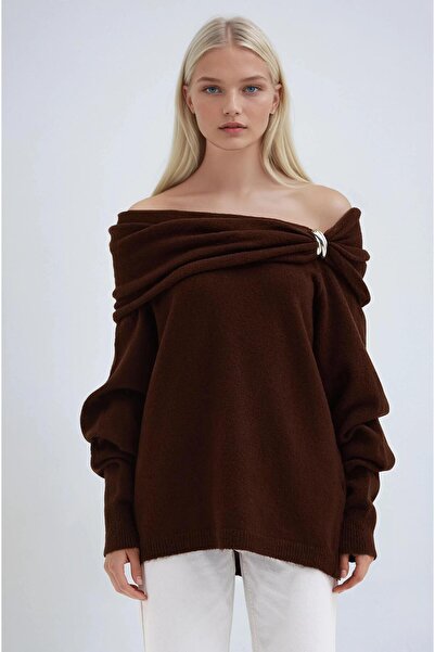 bayansepeti New Season Women's Accessory Detailed Madonna Collar Loose Knitwe...