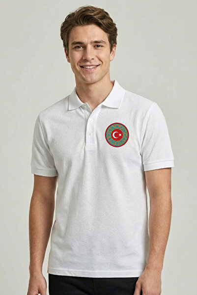 Çapıt 100% Cotton Seljuk Turkish Flag Emblem White Polo Neck T-Shirt (Women-Men)