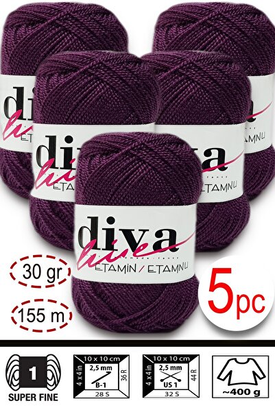 Diva İplik Etamin-Processing Orlon-Wayuu Bag String 42 Eggplant (Pack of 5)
