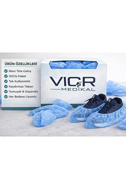 VIOR MEDİKAL Mavi Tela Galoş 100 Adet Ev, Okul, Anaokulu, Muayenehane, Güzell...