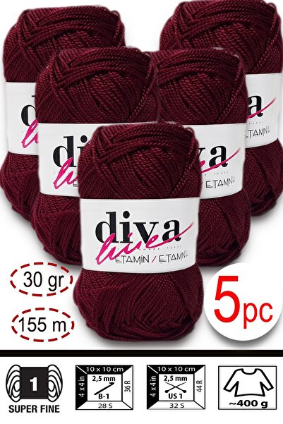 Diva İplik Etamin-Processing Orlonu-Wayuu Ç Torba Pređa 14 Burgundija (Paket ...