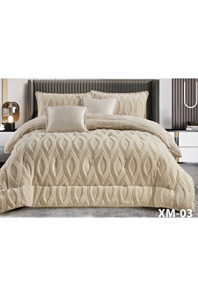 alzawia 6-piece winter double bed sheet set, soft velvet filling with plain f...