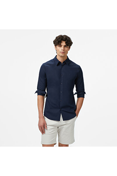 Calvin Klein Solid Stretch Slim Erkek Mavi Gömlek