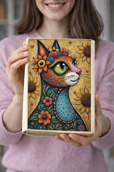 HG Home&Game غطاء كتاب من القماش بتصميم قطة - مطبوع حافظة كتب من القماش، واقي...