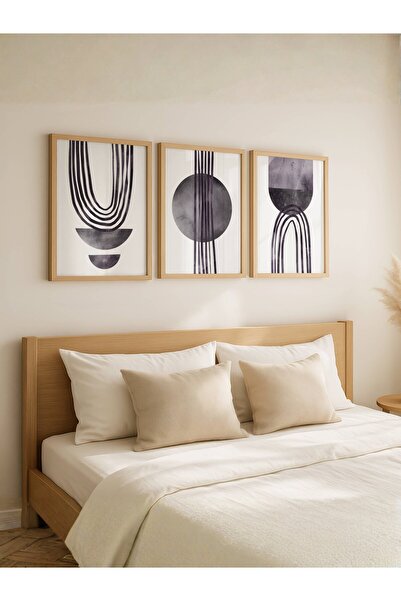 fuart.co Füme ve Antrasit Soyut Geometrik Formlar Üçlü Duvar Dekorasyonu Post...