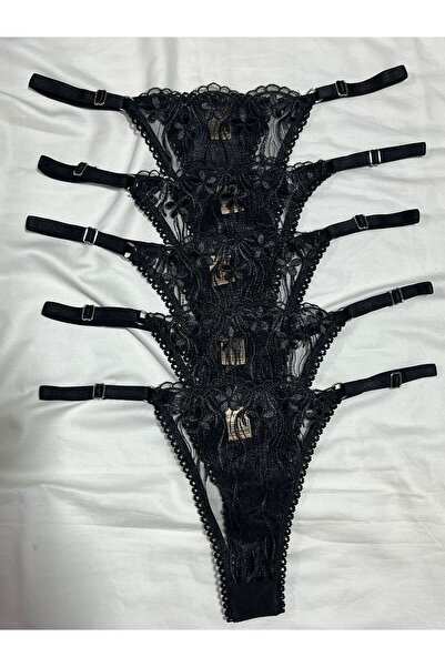 mendoza store Siyah Çiçekli Ayarlanabilir Tanga Külot S-M-L -XL Uyumlu 5 li