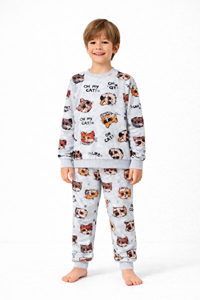 Beka Kids Set de pijamale din bumbac cu mâneci lungi și model gri pentru băie...