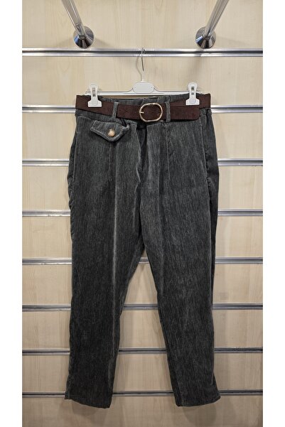 Park Moda Women's Velvet Trousers with Belt Detail