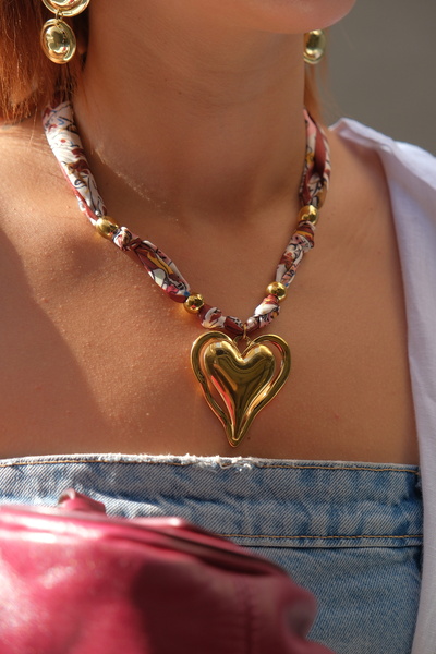 Mi Loista Jewelry Gold Kaplama Kalp Figürlü Bağlamalı Kumaş Kolye