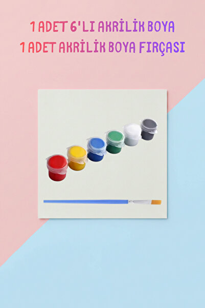 PRİNTOPİA DESİGN 6 Renk Akrilik Boya 3ml ve 1 Adet Fırça, Etkinlik Boyama, Wo...