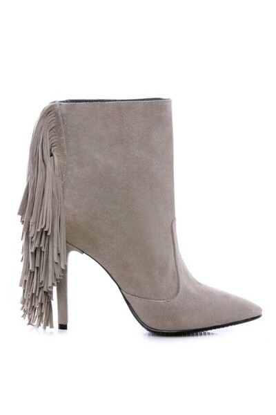 The 5th Element Women's Ankle Boots Natural Leather Fringe Grey