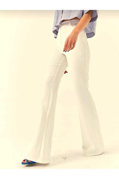 TRENDNATUREL White Stretch Fabric High Waist Spanish Jean Pants