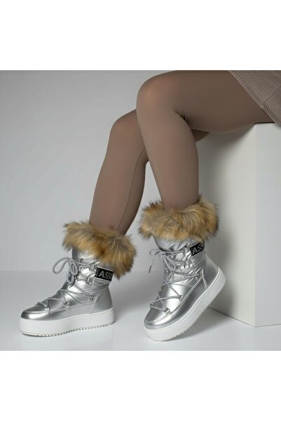 Modlet.ro Women's silver short boots with laces MOD12540