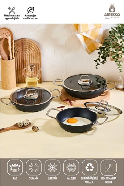 Amboss طقم فاخر من 6 قطع لتحضير عجة البيض - غطاء زجاجي