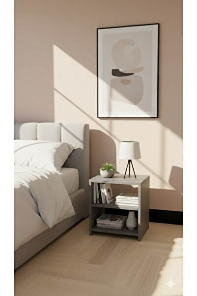 satenhome Dekoratif Raflı Çok amaçlı,Komodin,Yan Sehpa,Orta Sehpa METALİK GRİ